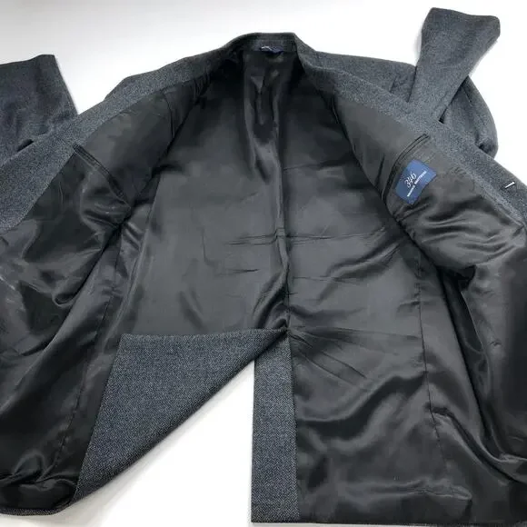 Brooks Brothers 346 Wool 44R Button Sport Coat Jacket Herringbone Blue Gray